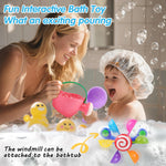 Oukitoymer Baby Bath Toy, Kids Watering Can Bathing Spoons Windmill Water Toys Set of 3, Fun Interactive Water Bathtub Toy, Beach Shower Swimming Pool Toys Gifts for Babies Toddlers Party Favors