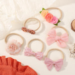 doboi Baby Girl Headbands 24PCS Nylon Linen Handmade Hairbands with Hair Bows and Accessories for Newborns, Infants, Toddlers, and Little Kids