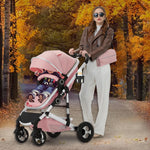 Kinder King 2 in 1 Convertible Baby Stroller, Folding High Landscape Infant Carriage, Newborn Reversible Bassinet Pram, Adjustable Canopy, Diaper Bag, Pink