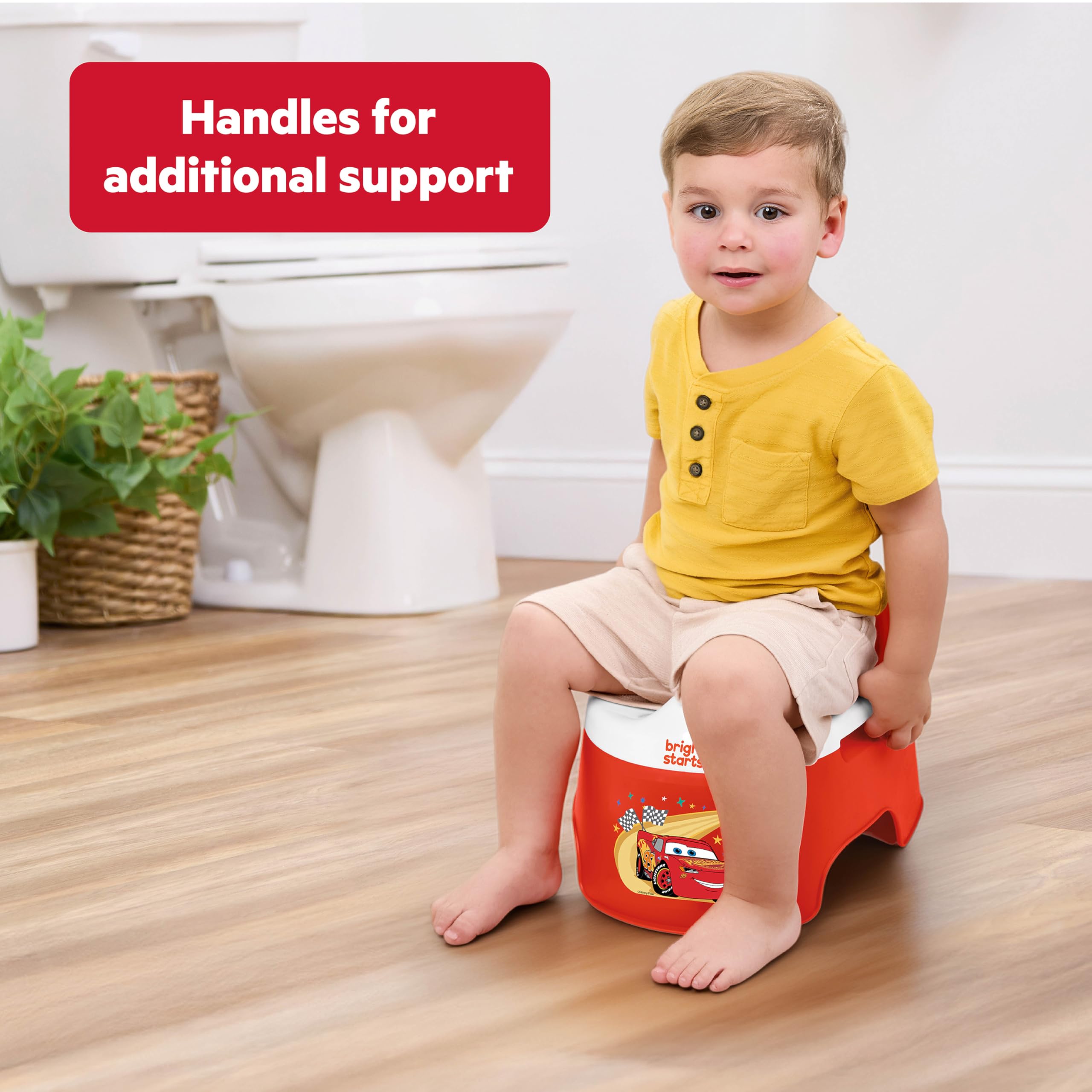 Bright Starts Disney and Pixar Cars Full Comfort Potty Training Toilet, Easy Clean Removable Bowl, Splash Guard, High Back for Comfort & Stability, Toddlers up to 50 lbs