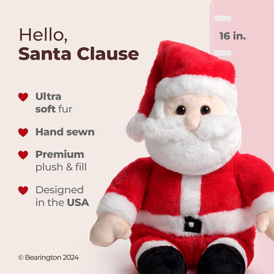 Bearington Mr. Santa Claus Christmas Stuffed Animal - 16" Kringle Plush Toy Santas with Soft Fabric, Inner Bean Bags and Floppy Body for Holiday Décor, Kids, Teens Giving