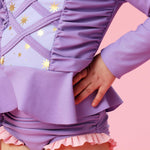 RuffleButts Girls UPF50+ Princess Dress-Up Long Sleeve Rash Guard 2-Piece Swimsuit - Amethyst Princess, 2T