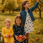 PATPAT 3-Packs Toddler Girl Floral and Polka Dots Long-Sleeve Dress Set 4-5 Years, White&Yellow&Blue