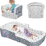 Toddler Travel Bed, Portable Toddler Bed & Chair 2-in-1 – Convertible Travel Crib with Storage Pockets, Built-waterproof Oxford Cloth, Easy,Washable Covers,Soft Dutch Velvet (Stars Pattern)