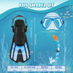 CTSAYTL Snorkeling Gear for Kids, 4 in 1 Child Mask Fins Snorkel Set with Panoramic View Anti Fog Mask, Dry Top Snorkel, Trek Fins and Travel Bag, Kids Snorkeling Set with Fins for Snorkeling Swimming