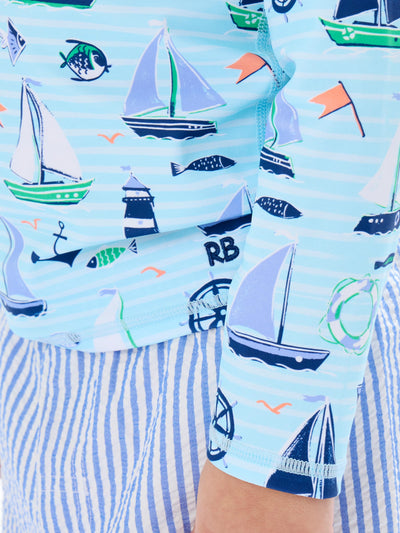 RUGGEDBUTTS® Baby/Toddler Boys Long Sleeve Rash Guard Swim Shirt w/UPF 50+ - Blue Sweet Sails, 3-6m