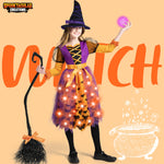 Spooktacular Creations Girls Witch Costume, Light Up Starry Witch Dress with Hat and Broom for Kids, Toddler Halloween Dress Up, Role Play (3T (3-4 yr))
