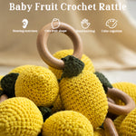 Wooden Baby Rattle Toys Stuffed Crochet Rattle with Teether Ring for Newborn Babies Fruit Wooden Teether Toy Infant Toddler Handcrafted Crochet Rattles Cute Shower Gifts for Boy and Girls
