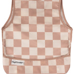 Tiny Twinkle Mess Proof Baby Bib - Waterproof Baby Apron - Machine Washable - PVC, BPA, & Phthalate Free - Great Travel Bib for Baby Eating - Baby Food Bibs (Brown Checkers, Large 2-4 Years)
