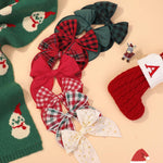 Doboi 8PCS Baby Girls Hair Clips Large Christmas Fable Hair Bows Cotton Linen Bows for Girls Gingham Hair Accessories for Baby Toddlers Kids