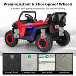 Costzon 2-Seater Ride on Car for Kids, 12V Kids' Electric Vehicles w/Remote Control, 4 Shock Absorbers, Wireless Music & FM, 3 Speeds, Ambiance Lights, Electric Car UTV for Boys Girls (Red)