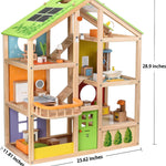 All Seasons Kids Wooden Dollhouse by Hape | Award Winning 3 Story Dolls House Toy with Furniture, Accessories, Movable Stairs and Reversible Season Theme L: 23.6, W: 11.8, H: 28.9 inch
