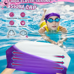 Vorshape Swim Cap Kids (2 Pack), Durable Waterproof Swimming Cap for Girls Boys Teens Toddler Aged 3-8, Comfortable Fit Kids Swim Cap for Long Hair, Silicone Swim Caps for Kids, Bright Purple & Pink