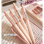 MOZXIRZ 4 Pcs Cute Cat Pens Silent Retractable Pens Kawaii Pink Kitty Gel Pen Triangle Pen Body 0.5mm Fine Point Smooth Writing Pen for Women Office School Supplies (Cat)