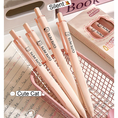 MOZXIRZ 4 Pcs Cute Cat Pens Silent Retractable Pens Kawaii Pink Kitty Gel Pen Triangle Pen Body 0.5mm Fine Point Smooth Writing Pen for Women Office School Supplies (Cat)