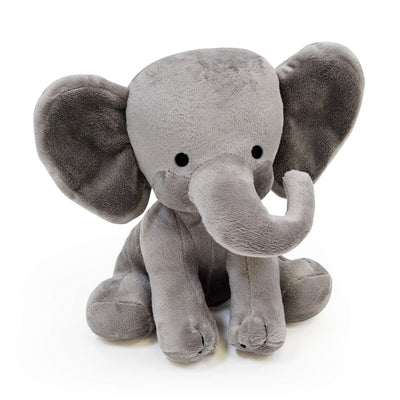 Plush elephant toy on a white background