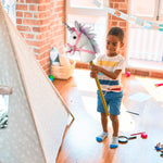 Playful Minds Stick Horse | Plush Handcrafted Hobby Horse Stick Pony Provides Fun Pretend Play for Toddlers & Preschoolers | Handsewn, Sturdy Wood, and Sound Effects (Unicorn)