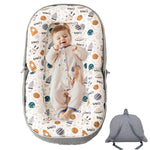 Baby Lounger, Foldable Infant Nest Pillow with Soft Memory Foam Mat, Cover with Adorable Pattern, Converts to Backpack for Easy Travel, 0-12 Months, White
