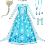 Spooktacular Creations Halloween Kids Ice Princess Dresses, Light-Up Princess Costume for Girls, Sequin Snowflake Long Cape Gown for Toddler Birthday, Halloween Dress-Up Party (3T, 3-4 yrs)