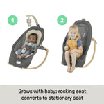 Ingenuity Every Season 2-in-1 Baby Rocker & Seat - Cooling and Warming Fabrics, Detachable Sustainable Wooden Activity Bar, Music, Vibration, for Ages 0-30 Months, Wesley (Grey)