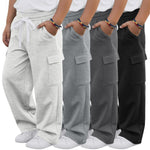 Mumucove 4 Pack Baby Boys' Cargo Sweatpants Toddler Straight Leg Elastic Waist Pants Athletic Open Bottom Jogger with Pockets(Black, Dark Mixed Gray, Light Mixed Gray, White Heather,5 T)