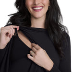 Motherhood Maternity Women's Long Sleeve Scoop Neck Tulip Nursing Tee Shirt for Breastfeeding with Easy Access, Jet Black, Medium
