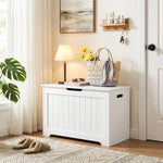 Epetlover Storage Chest with Flip-top Lid, Large Wood Trunk Bench with Safety Hinge, Bedroom Living Room Clothes Blanket Organizer Bin with 100L Storage Area, White