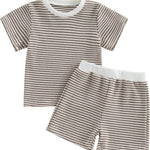 VISGOGO Baby Boy Girls Toddler Summer Outfit Striped T-shirt Toddler Boy Summer Clothes 6 12 18 Months 2 3 4 5 T Short Set