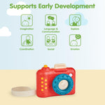 PlanToys® My First Wooden Toy Camera for Toddlers | Kaleidoscope Lens & Clickable Shutter | Montessori-Inspired Pretend Play Camera | Eco-Friendly Sensory Toy for Kids Ages 18+ Months