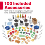 Step2 Grand Walk-In Kitchen & Grill Kids Playset, Indoor/Outdoor Kitchenette, Interactive Play with Lights and Sounds, Durable Plastic, 103 Piece Toy Accessories, Toddlers 2+ Years Old, Brown/Tan