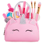 Kids Real Makeup Kit for Girls with Pink Unicorn Purse - Non-Toxic Washable Make Up Toy - Valentines Day Gift for Kids Toddlers Young Children Ages 3 4 5 6 7 8 9 10 Years Old - Pretend Play Vanity Set