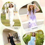 PATPAT Tween Girls Dress Summer Spring Maxi Casual Short Sleeve Flowy Long Dresses with Pockets Blue Size 10-11