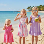 PATPAT Girls Summer Dress Set – Pink Ice Cream & Sprinkle Prints, Ruffle Sleeves & Lavender Smocked Strap Dress, Perfect for School, Play & Parties, 4–5T