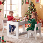 Costzon Table and Chairs for Kids 2-5, 4-1 Wooden Activity Art Desk Set w/Whiteboard, Chalkboard & Storage Cubes for Drawing, Crafting, Playing, Toddler Table and Chair Set (31.5” x 19.5” x 19”,Gray)
