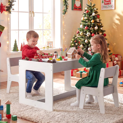 Costzon Table and Chairs for Kids 2-5, 4-1 Wooden Activity Art Desk Set w/Whiteboard, Chalkboard & Storage Cubes for Drawing, Crafting, Playing, Toddler Table and Chair Set (31.5” x 19.5” x 19”,Gray)
