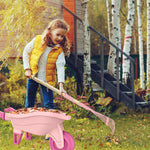 Qtioucp Kids Gardening Set with Wheelbarrow, Real Metal Garden Tools for Kids Ages 3-8, 4 Long Handle Tools, 3 Hand Tool, Gloves, 5 Stickers, Handbook, Outdoor Backyard Toys for Toddler Gift