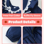 Baby Girl Outfit 18 24 Months Cute Girl Clothes Fall Long Ruffle Sleeve Navy Blue Dress Winter Toddler Clothes Vacation Vintage Knee Length Baby Dress