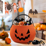 Halloween Pumpkin Basket, Fall Baskets Cute Candy Cotton Rope Boo Bucket for Kids Trick or Treat Halloween Basket for Gift, Orange