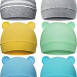6 Pieces Newborn Baby Hat Bear Ears Infant Caps Baby Boy Girl Toddler Hats Infant Beanie Caps for 0-3 Months (Gray White, Light Gray, Yellow, Green, Blue, Blue Green,Classic)