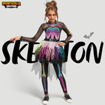 Spooktacular Creations Funky Skeleton Tutu Dress for Girls, Punky Bones Colorful Skeleton Costume for Halloween Dress Party-M