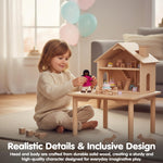 PlanToys® Wooden Girl Dollhouse Figure – Dark Skin Tone | Poseable 1:12 Scale Dollhouse People | Montessori Pretend Play Doll with Bendable Arms & Legs | Eco-Friendly Wooden Figurine for Kids