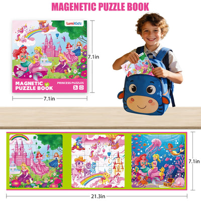 Lumikidz Magnetic Unicorn Mermaid Princess Puzzle for Girls Ages 3-6, 20 Piece Travel Magnetic Puzzle for Toddlers, Car Airplane Road Trip Activity Toy