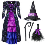 Spooktacular Creations Halloween Child Girl Purple Witch Costume, Toddler Stars and Moon Witch Dress for Kids Halloween Pretend Role Play Parties (Small (5-7 yr))