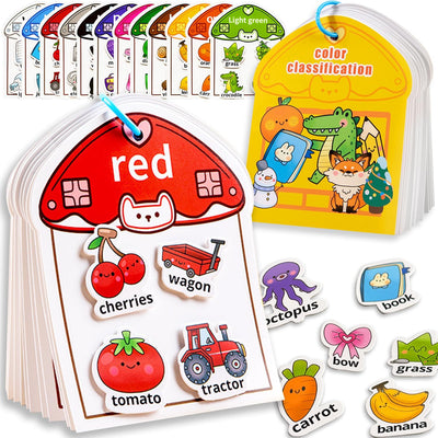 Color classification educational cards with pictures and labels