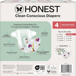 The Honest Company Clean Conscious Diapers for Delicate Skin | Up to 100% Leakproof | Hypoallergenic, Fragrance Free | Winter '25 Limited Edition Prints | Club Box, Size 4 (22-37 lbs), 54 Count