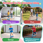 Kick Scooter for Kids Ages 3-7, Three Wheel Toddler Scooter with Handlebar Steering(No Lean),Height Adjustable, Light Up Rear Wheels, Indoor Outdoor Toy for Girls Boys, Holiday Birthday Gift, Blue
