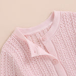 Newborn Baby Girls Knit Cardigans Long Sleeve Crewneck Hollow Knit Thin Sweater Toddler Button Tops Coat Outwear (Pink, 3-6 Months)