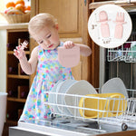 yahaa Toddler Plates Travel Essential on the go,Baby Plates with Forks and Spoons Self Feeding 6 months,Foldable,Silicone,BPA Free,Watermelon