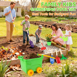 Kids Gardening Set, Outdoor Toys with Wheelbarrow and Kids Garden Tools, Toddler Gardening Set with Repotting mat, Gloves, Apron, Watering Can, Pretend Play Learning Toys for Kids Boys and Girls 3-8