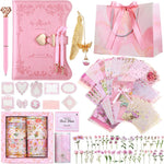 Janlaugh DIY Journal Diary with Lock Set Scrapbook Kit Stationary Diary Supplies Art Crafts Kit for Birthday Holidays Ideal Gifts for Women Teen Girls(Pink,Classic)